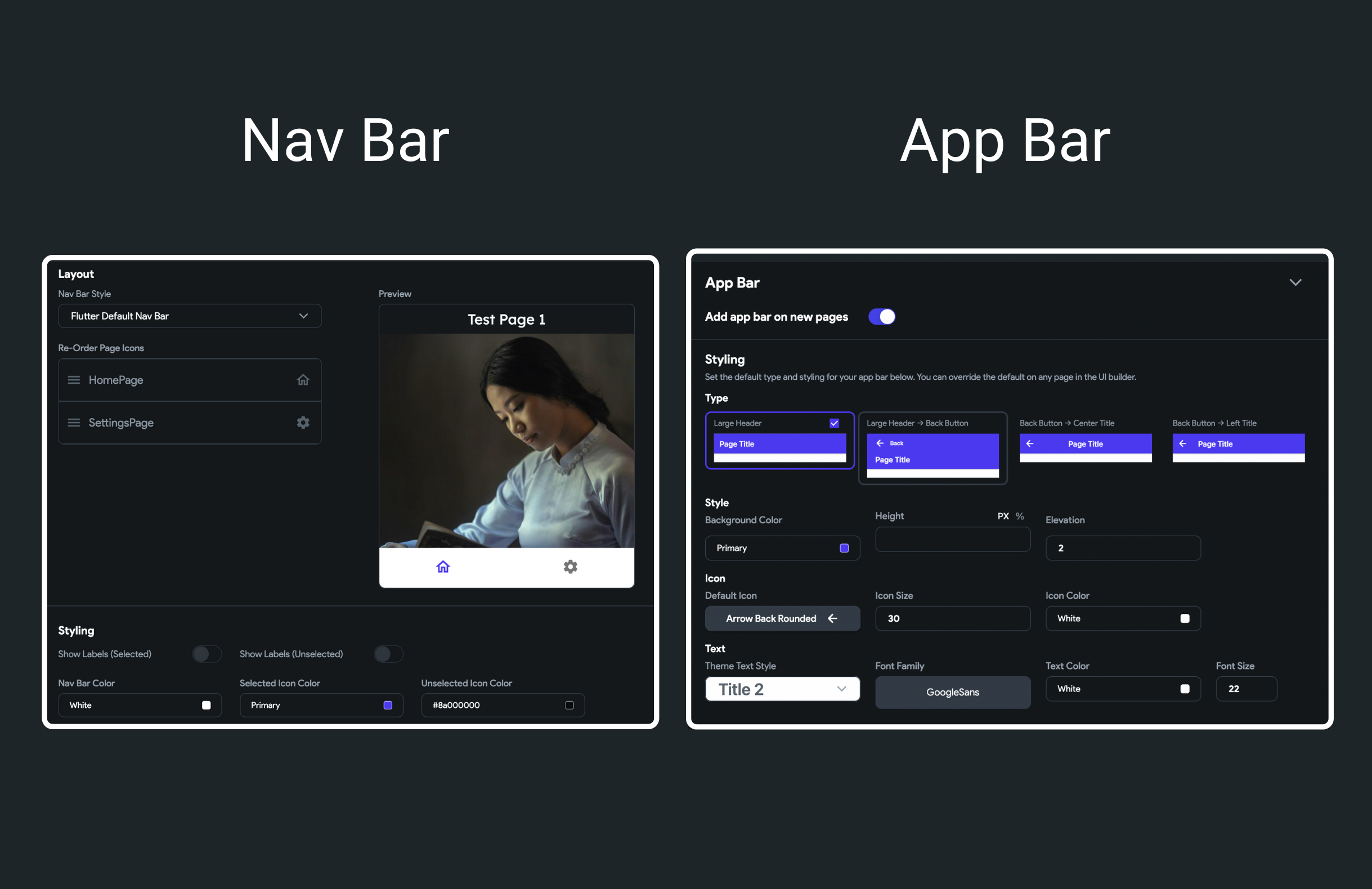 NavBar & AppBar - FlutterFlow Docs