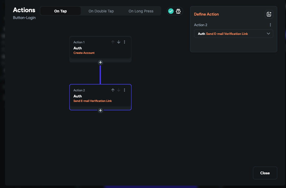 Adding Send E-mail Verification Link action